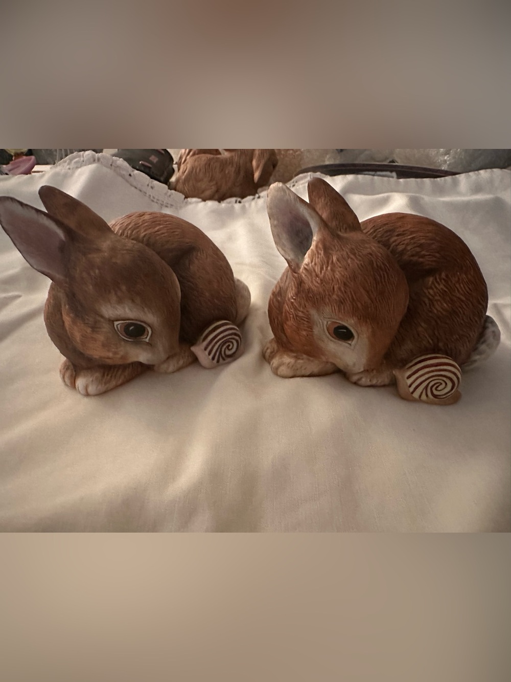 Pair of Brown Ceramic Bunny Figurines for Small Pets Habitat Decor